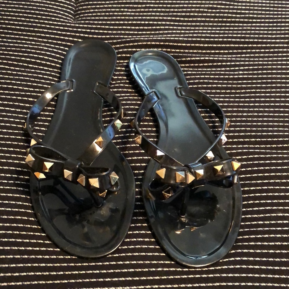 Black Studded Jelly Flip Flops